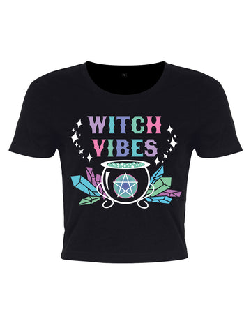 Witch Vibes Ladies Black Crop Top 14-16