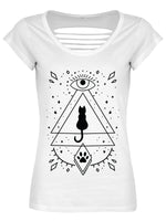 Mystical Kitten Ladies White Razor Back T-Shirt 14-16