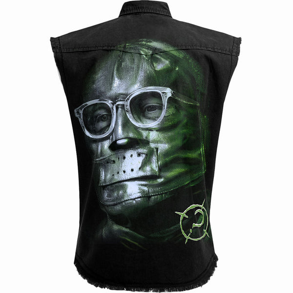 RIDDLER - GLOW IN THE DARK LOGO - Sleeveless Stone Washed Worker Black. ( UP TO A 10 DAY WAIT TO BE POSTED)