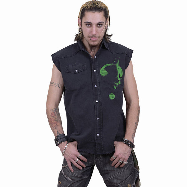 RIDDLER - GLOW IN THE DARK LOGO - Sleeveless Stone Washed Worker Black. ( UP TO A 10 DAY WAIT TO BE POSTED)