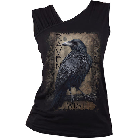 RAVEN WISE - Gathered Shoulder Slant Vest Black. ( UP TO A 10 DAY WAIT TO BE POSTED)