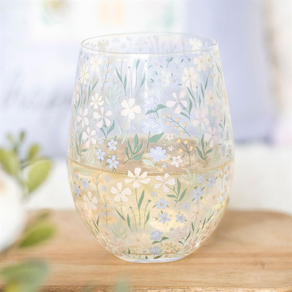 Ditsy Floral Print Stemless Glass